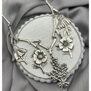 Rare Vintage 1970 Jeep Collins Solid Sterling Silver Flower Neckless 77.58 G